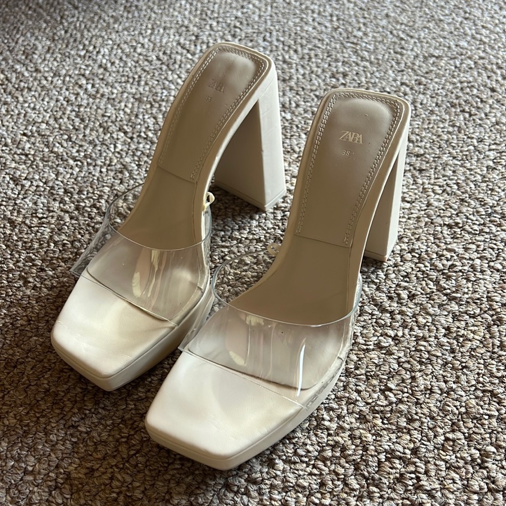 Zara Cream Heels with Clear Strap